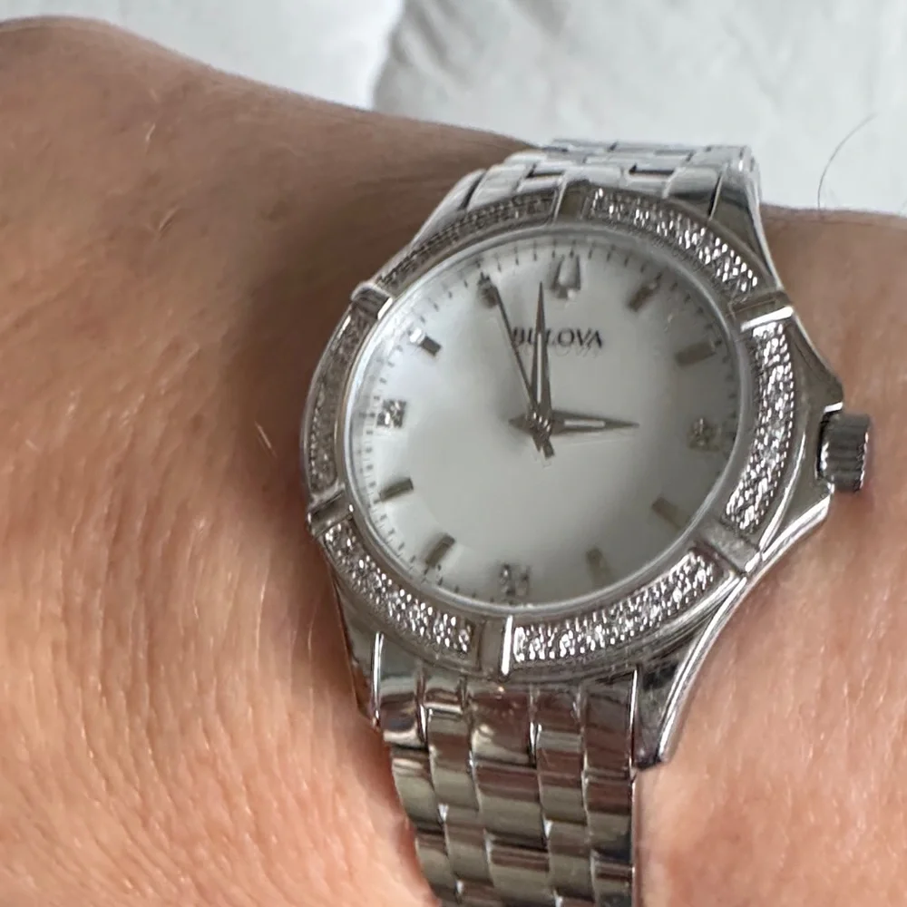 Bulova Women's Silver Watch with Natural Diamond Bevel - Picture 4 of 8